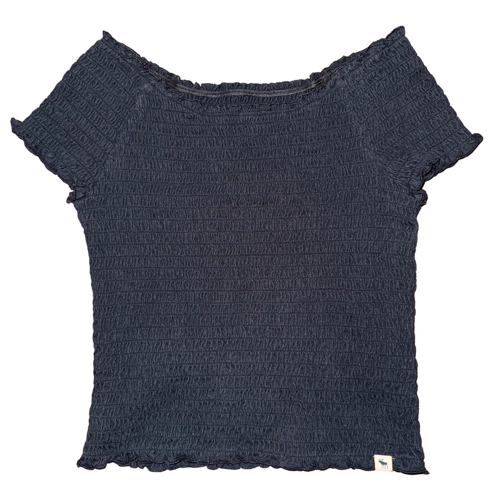 💖 Abercrombie Kids‎ Navy Smocked Baby Tee Crinkle Top Y2K Logo